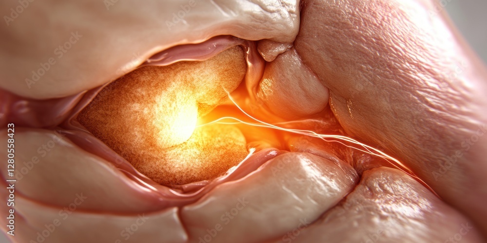 Aufkleber close-up view of human flesh with glowing core element