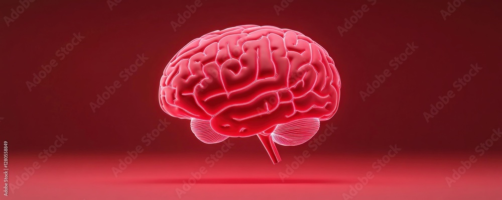 Poster vibrant 3d representation of a human brain on a red background