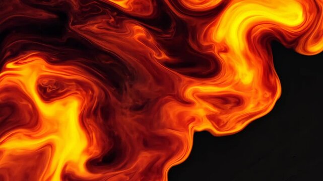 Intense swirling flames in shades of orange, yellow, and red create a dynamic abstract effect against a dark background. The fluid motion of fire gives a sense of energy, heat, and power.