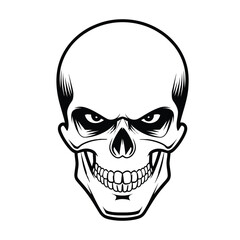 Fototapeta premium An all-black and white skull Character head in a vector drawing