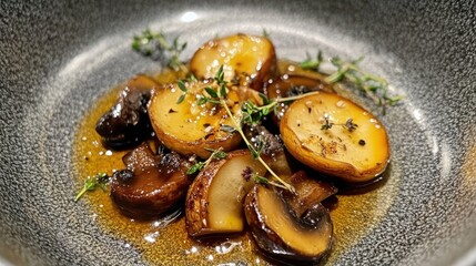 Fototapeta premium Sophisticated plating of sautÃ©ed wild mushrooms
