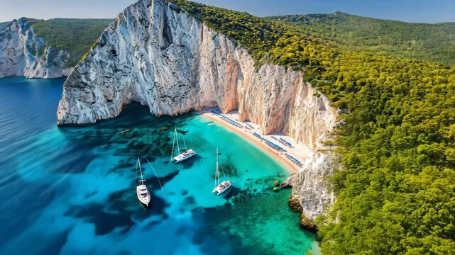 Breathtaking aerial view of Gerakas beach in Zakynthos island Greece with turquoise waters and cliffs, Gerakas beach in Zakynthos island in Greece aerial view