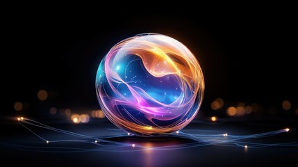 Abstract digital planet with luminous connections, symbolizing IoT, AI integration, and fast global networking in a futuristic tech environment.