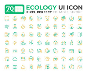 Ecology colorful line ui icons set. Researching living organisms in environment. Nature care strategy. Isolated vector duotone linear symbols pack. User interface elements, pixel perfect