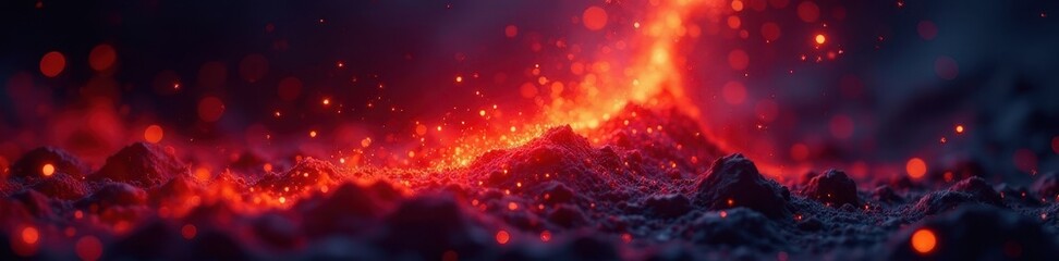 Fiery red sparks ascend, dramatic dark backdrop , light, flame