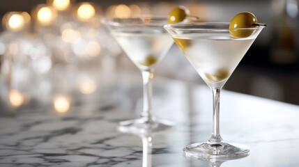 Alcohol consumption at a luxury bar with martinis and sophisticated decor. Featuring elegance and indulgence
