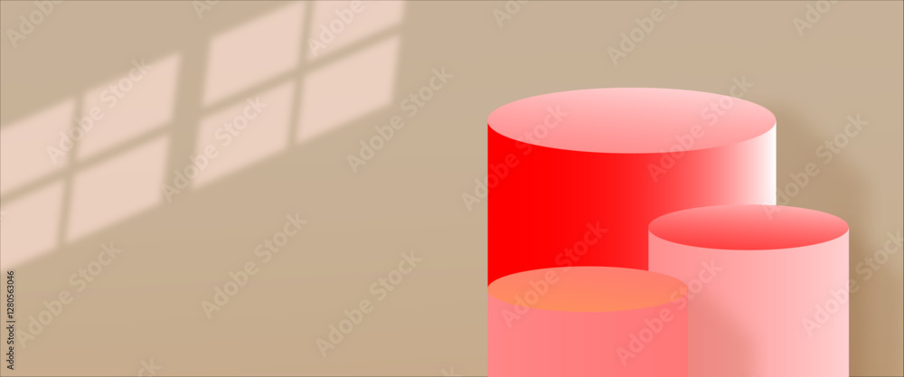 Poster 3d abstract shapes surrounding a podium with a colorful gradient, 3d background podium
