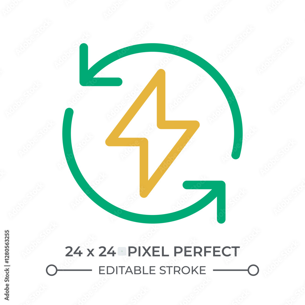 Poster energy recycling colorful line ui icon. lightning sign in circle of arrows. electric power reusable 