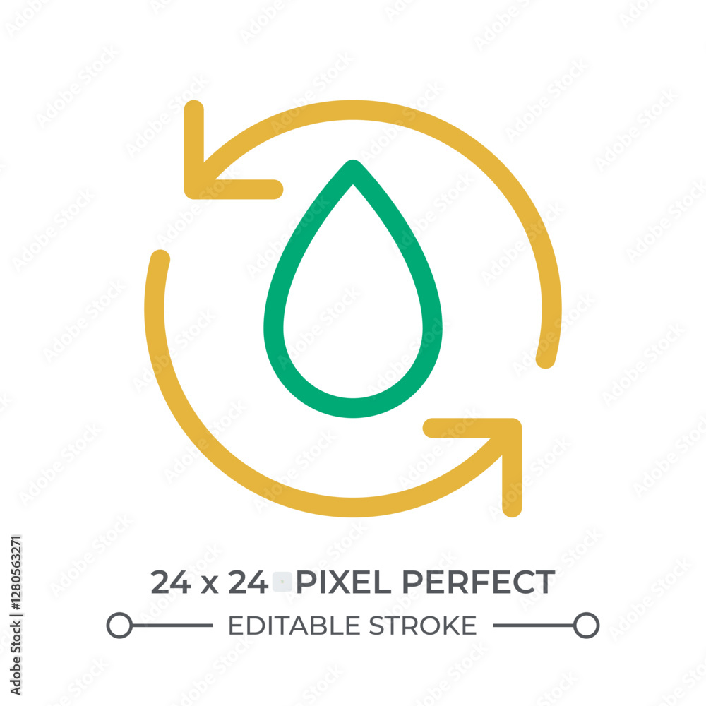 Poster water recycling colorful line ui icon. drop within arrows circle. wastewater treatment technology. l