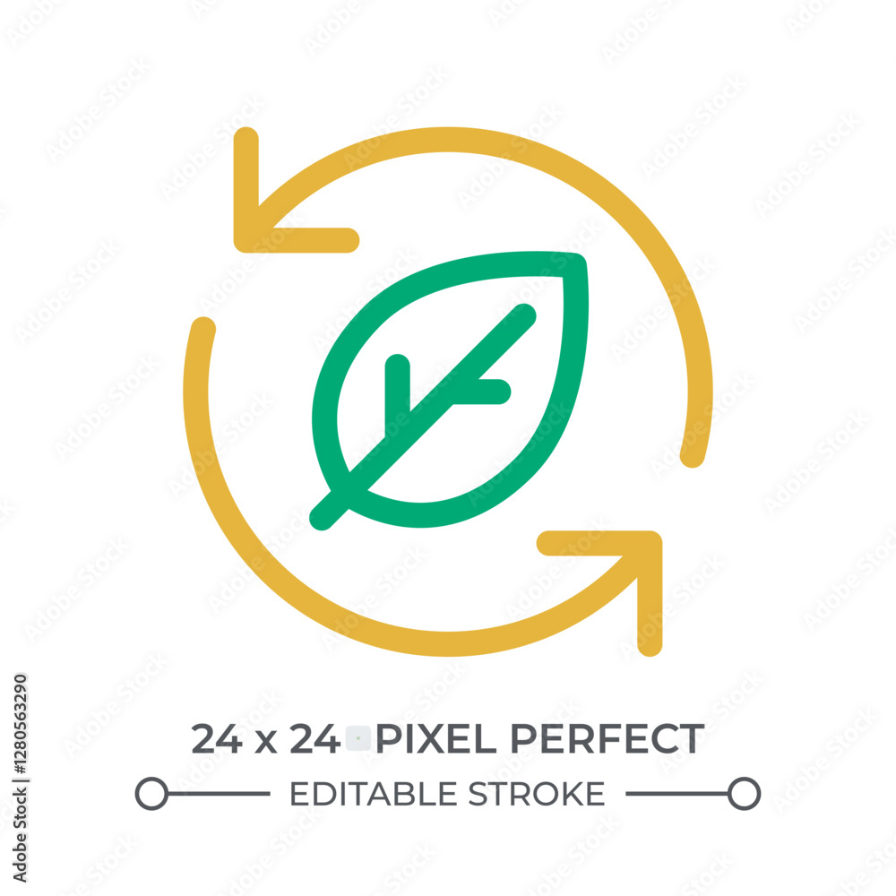Poster foliage recycling colorful line ui icon. fallen leaves processing. sustainable technology integratio
