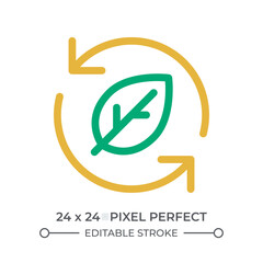 Foliage recycling colorful line ui icon. Fallen leaves processing. Sustainable technology integration. Biodegradable. Isolated vector duotone linear symbol. User interface element, pixel perfect