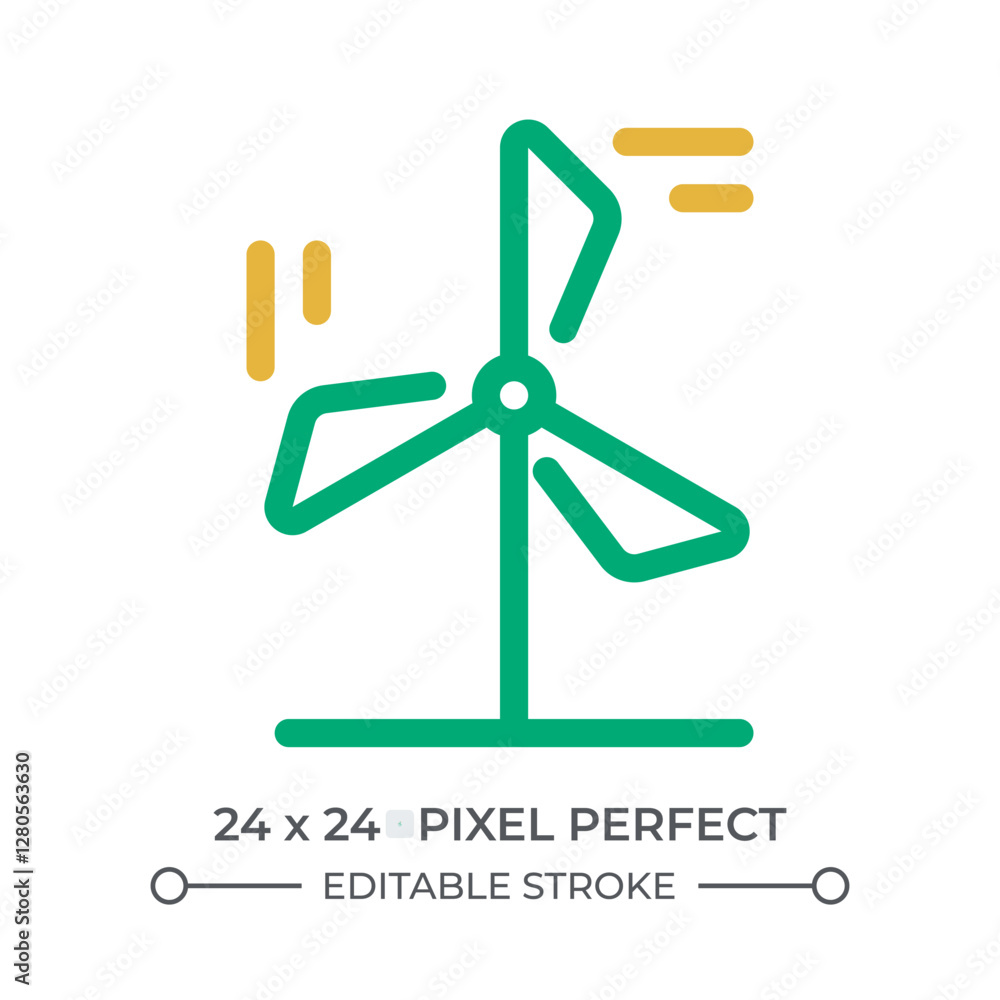 Poster wind turbine colorful line ui icon. rotating windmill propeller. renewable power generation source. 