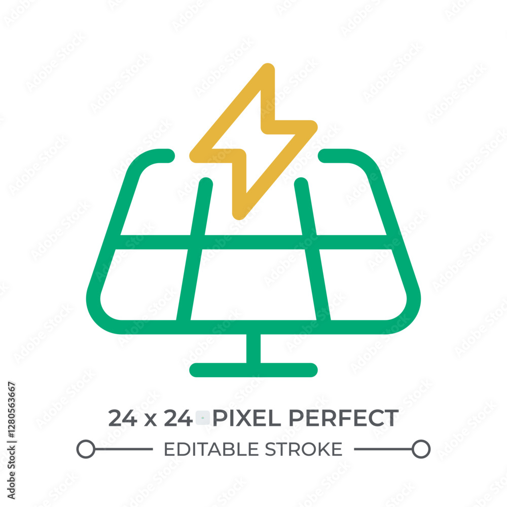 Poster solar panel colorful line ui icon. electricity generation from sun power. sustainable energy source.