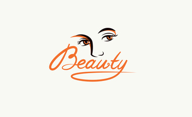 Emblem for a beauty studio or cosmetology clinic or cosmetics brand, vector illustration of a beauty woman face with Beauty work handwritten lettering, classic style logo.