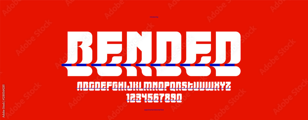 Poster bended and deformed display font for logos and posters, vector distorted and twisted typeface for he