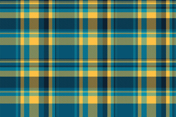 Sea background pattern texture, thread textile check tartan. Costume vector plaid seamless fabric in cyan and amber colors.
