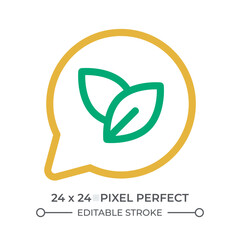 Discussing nature protection colorful line ui icon. Chat bubble with fresh leaves. Talking about environment. Isolated vector duotone linear symbol. User interface element, pixel perfect