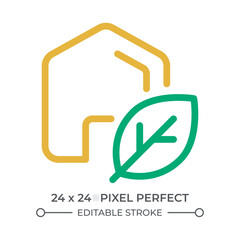 Eco friendly barn colorful line ui icon. Farm building with leaves. Sustainable agricultural industry. Livestock. Isolated vector duotone linear symbol. User interface element, pixel perfect