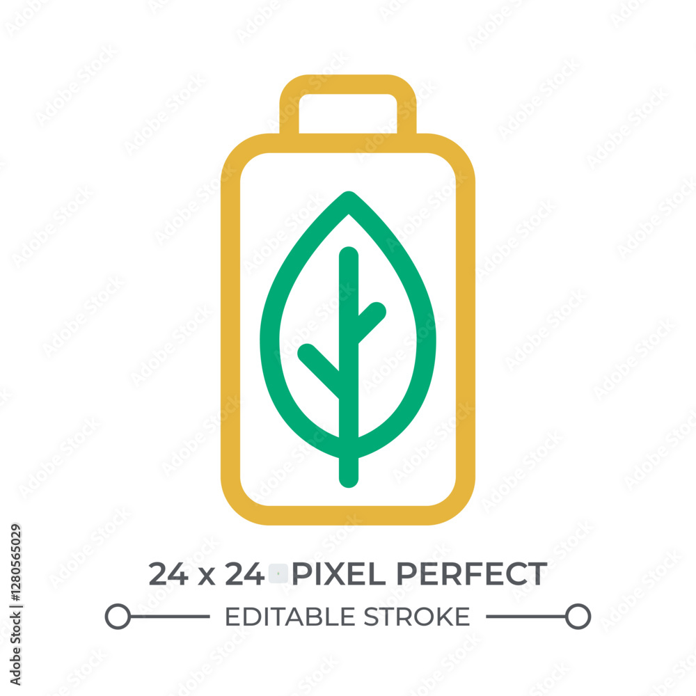 Poster eco friendly battery colorful line ui icon. rechargeable accumulator with leaf. minimize resource de