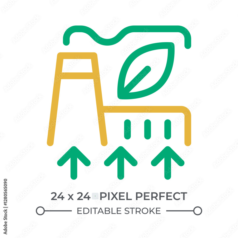 Poster improving green factory colorful line ui icon. manufacturing plant with leaves. clean industry provi