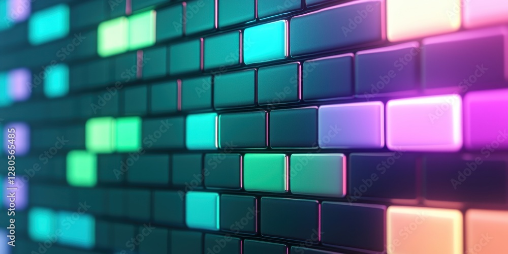 Poster Colorful Abstract Digital Tiles with Glowing Edges and Patterns