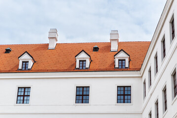 Bratislava castle (Bratislavsky hrad) on rocky hill above Danube river, main castle in Bratislava, capital of Slovakia