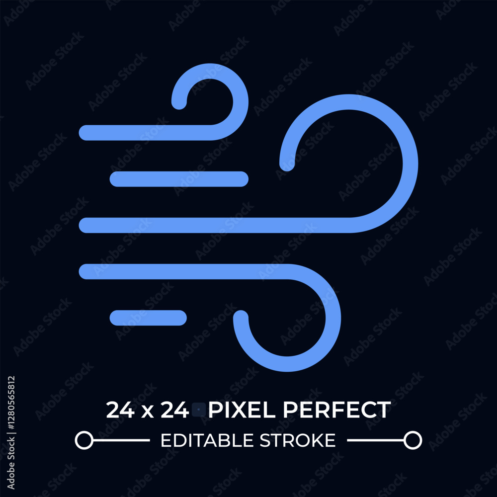 Poster blowing wind dark color ui icon. air flows movement. atmospheric natural phenomena and weather predi