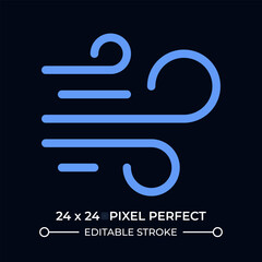 Blowing wind dark color ui icon. Air flows movement. Atmospheric natural phenomena and weather prediction. Vector colorful symbol isolated on black. User interface element, pixel perfect