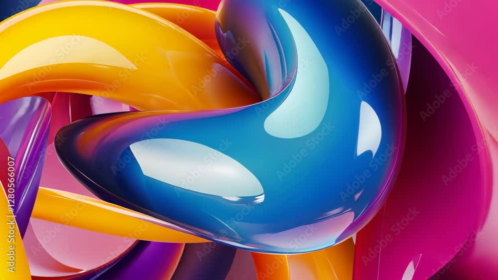 Poster colorful abstract render of intertwined shapes creating dynamic motion and energy in a vibrant digit