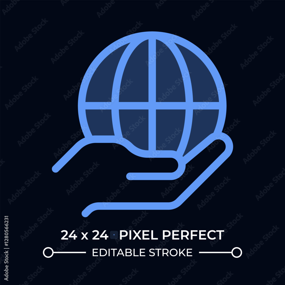 Poster hand holding earth planet dark color ui icon. taking care of global ecology. environment protection 