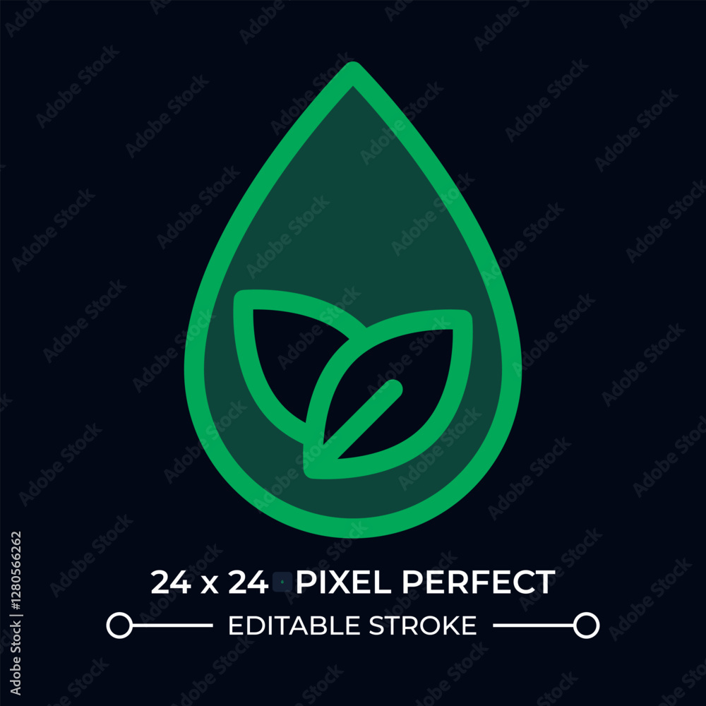 Poster clean water dark color ui icon. liquid drop with leaves. freshwater sources protection. droughts pre