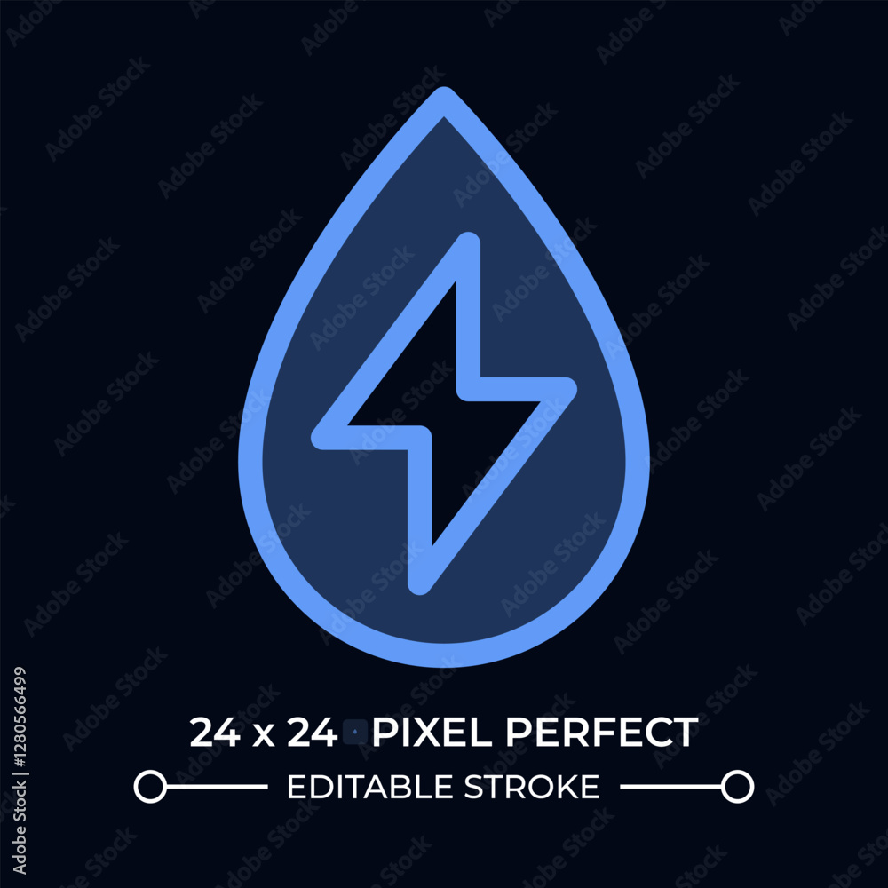 Poster water power dark color ui icon. lightning inside clear drop. hydropower technology benefits. clean e