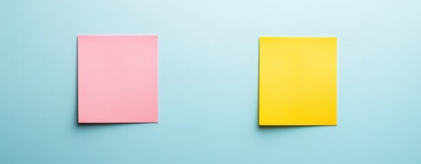 Fototapeta premium Colorful Blank Square Notes on Light Blue Background for Design Use