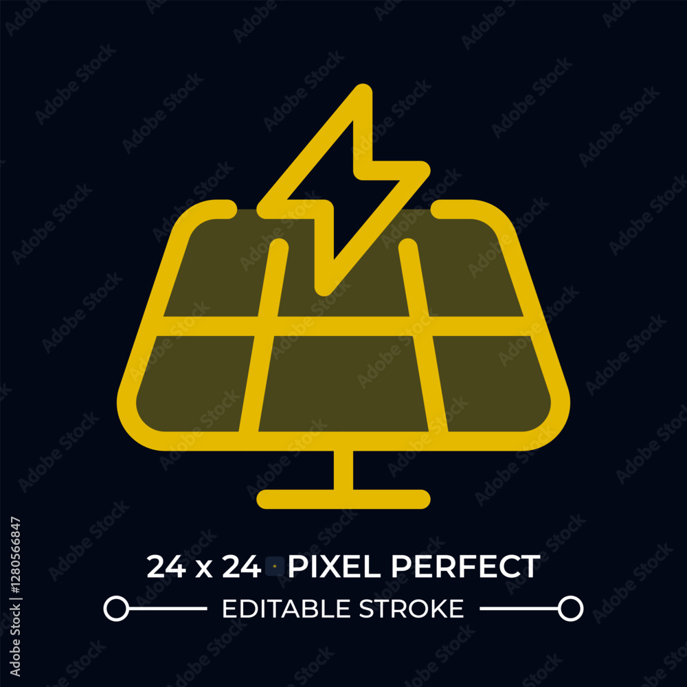 Poster solar panel dark color ui icon. electricity generation from sun power. sustainable energy source. su