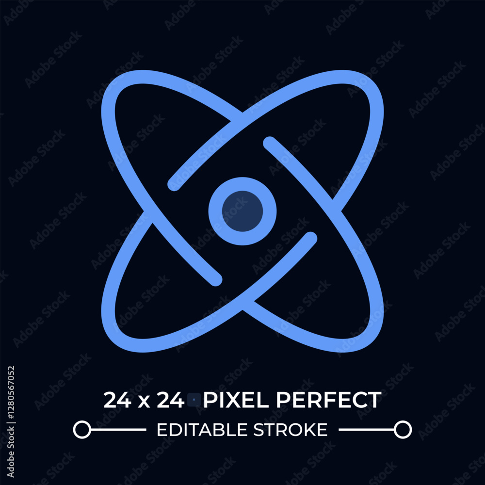 Poster atom model dark color ui icon. atomic structure with core and electrons orbits. scientific staff per