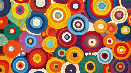 Colorful abstract circular patterns, vibrant concentric circles, colorful modern art, rainbow mosaic circles