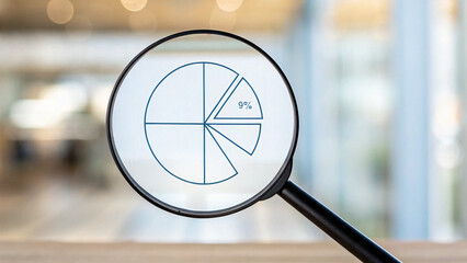 Magnifying Glass Over Pie Chart Showing Data Analysis in Modern Office Environment