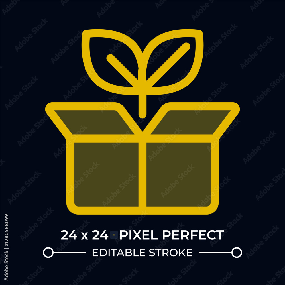 Poster unpacking sprout dark color ui icon. young seedling on cardboard box. plants delivering service. gar