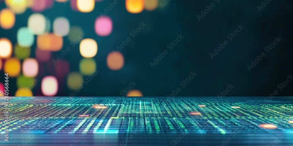 Aufkleber Digital Background with Colorful Bokeh and Abstract Data Patterns