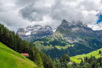 Swiss Alps. Picturesque mountain landscape from the surroundings of Adelboden in summer.