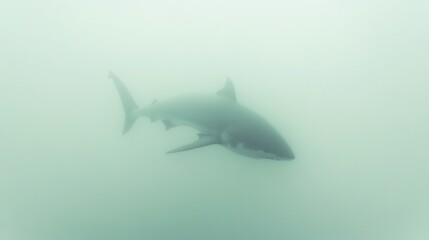 Obraz premium Mysterious shark glides through murky waters, showcasing its pow