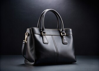 Stylish Black Leather Tote Bag on Dark Background - Fashion Accessory Photography