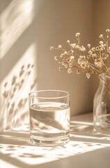 Bright sunlight on glass and flowers