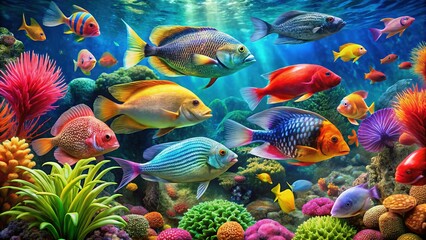 Vibrant Tropical Fish Swimming in a Lush Aquarium