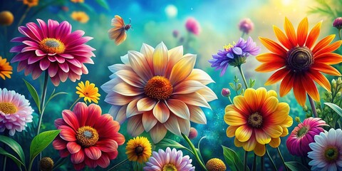 Fototapeta premium Vibrant Watercolor Summer Flowers: Close-Up Studio Floral Art