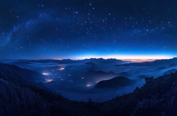 Naklejka premium Mountaintop Starry Night Sky Panorama View