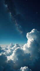 Ethereal white clouds float against a deep black void , monochrome, celestial, abstract