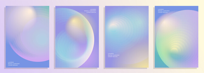 abstract colorful vivid layered radial gradient cover poster background design set.