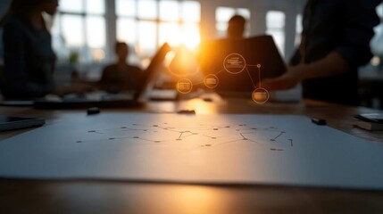 Collaborative brainstorming in a modern workspace at sunset