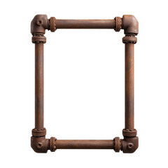 Rusty metal pipe frame with four elbow connectors and a rectangular shape